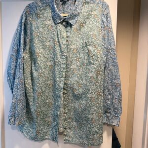 J. Jill Teal Floral Button-Down Shirt